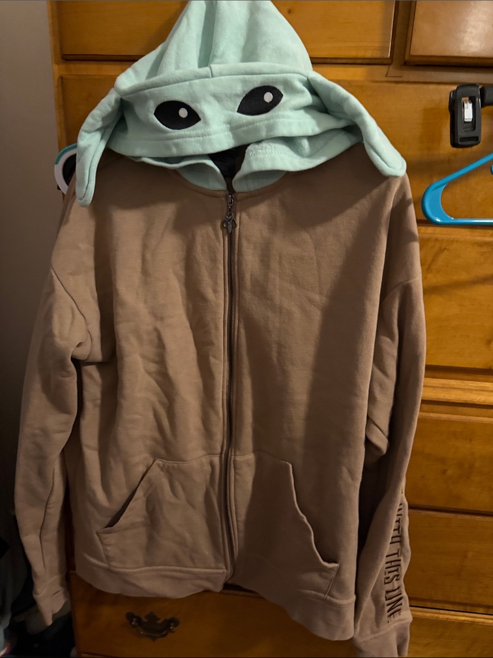 Her Universe Grogu Brown Zip-Up Hoodie with Mint Green Character Hood